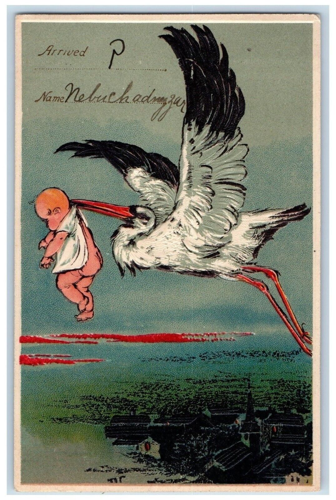 c1910\'s Stork Delivering Baby Embossed Ithaca New York NY Antique Postcard