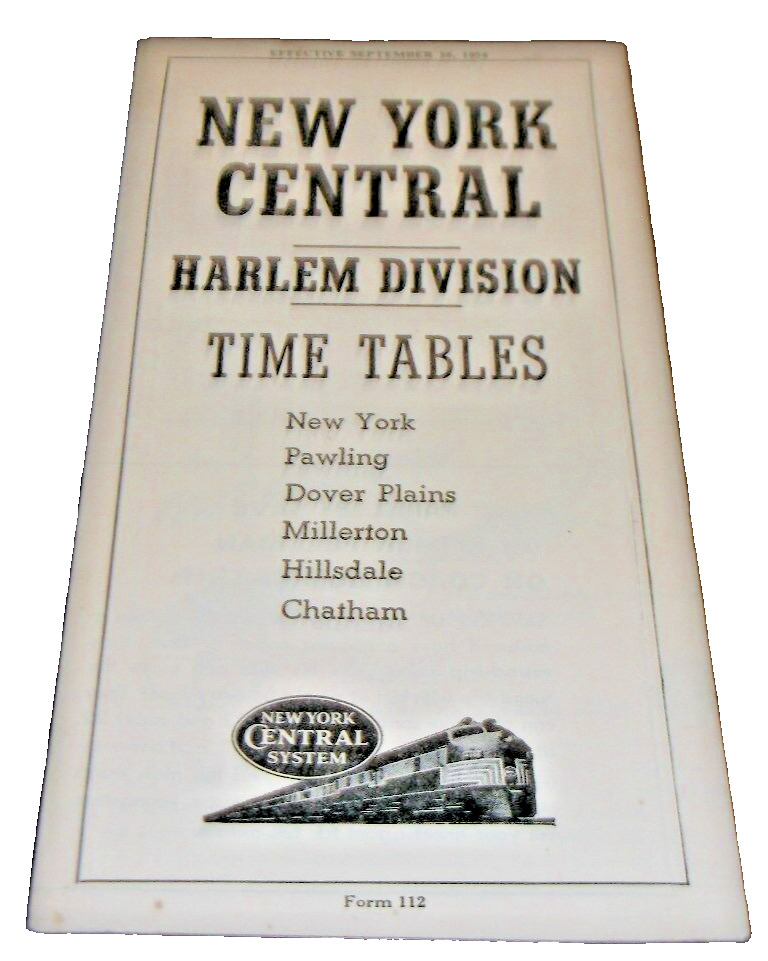 SEPTEMBER 1954 NEW YORK CENTRAL FORM 112 HARLEM DIVISION PUBLIC TIMETABLE