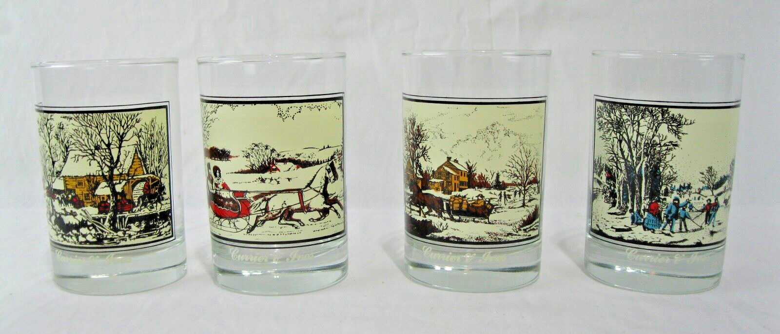 Vintage 1981 CURRIER & IVES Arby\'s Christmas Tumblers Glasses Set of 4
