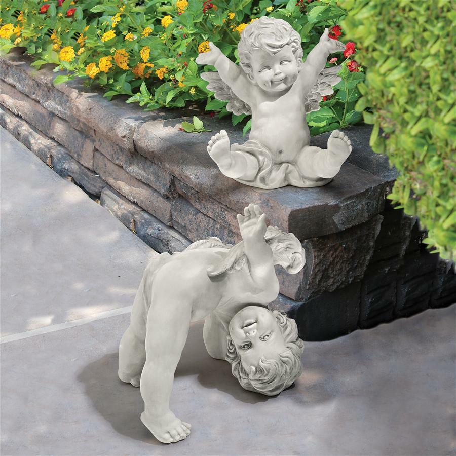 Set of 2: Celestial Tumble Twins Baby Angel Cherub Home Garden Putti Statues