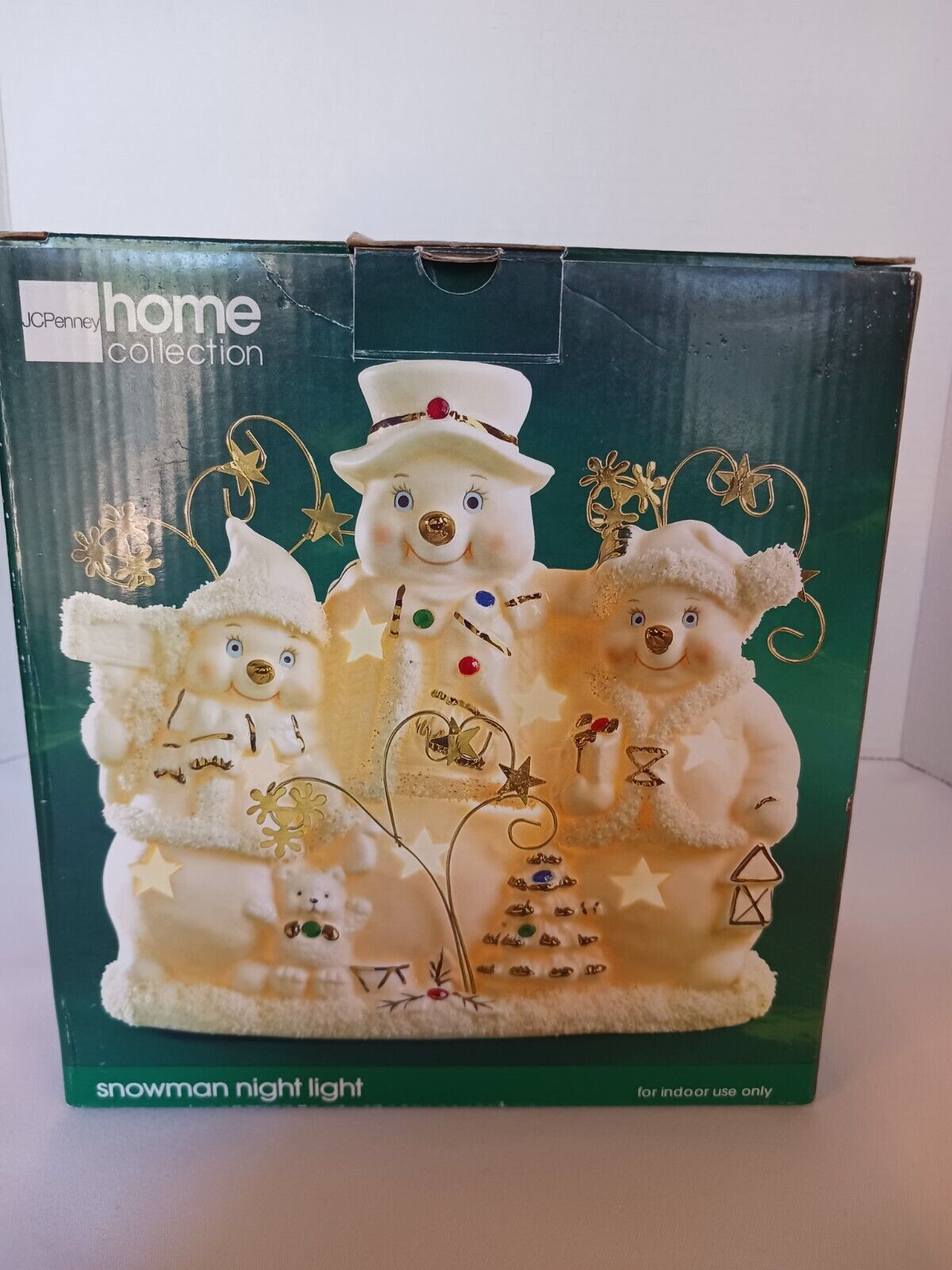 JCPenny Home Collection Ivory Gold Colored Accents Snowman Night Light 8\