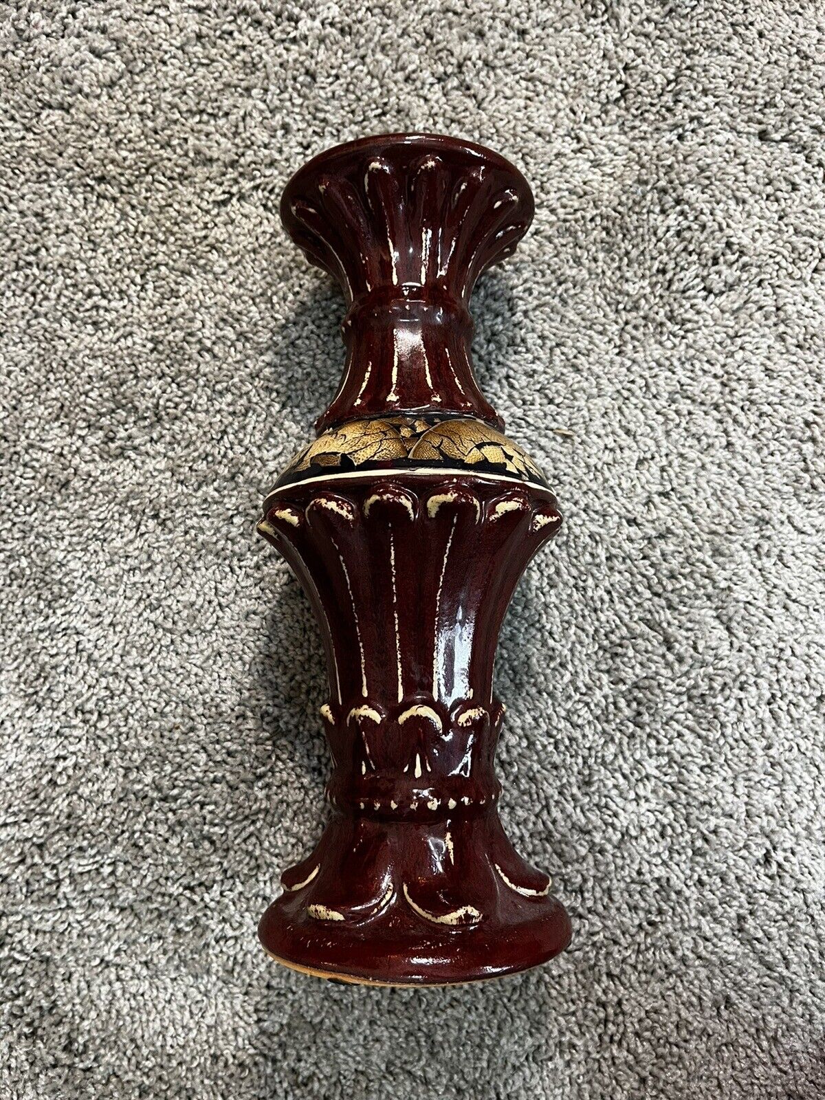Fine Antique Red Porcelain Candle Holder 12” Tall Hand Crafted