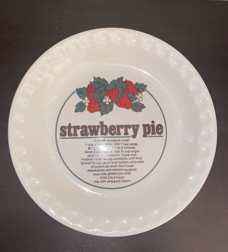 Vintage 10” Strawberry Pie Plate With Recipe Fluted Edge