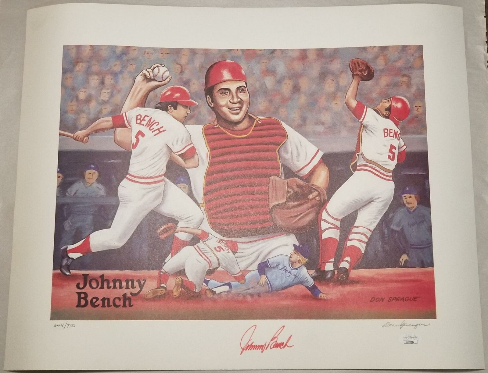Johnny Bench Don Sprague Autographed Signed Numbered 16x20 Print JSA LOA