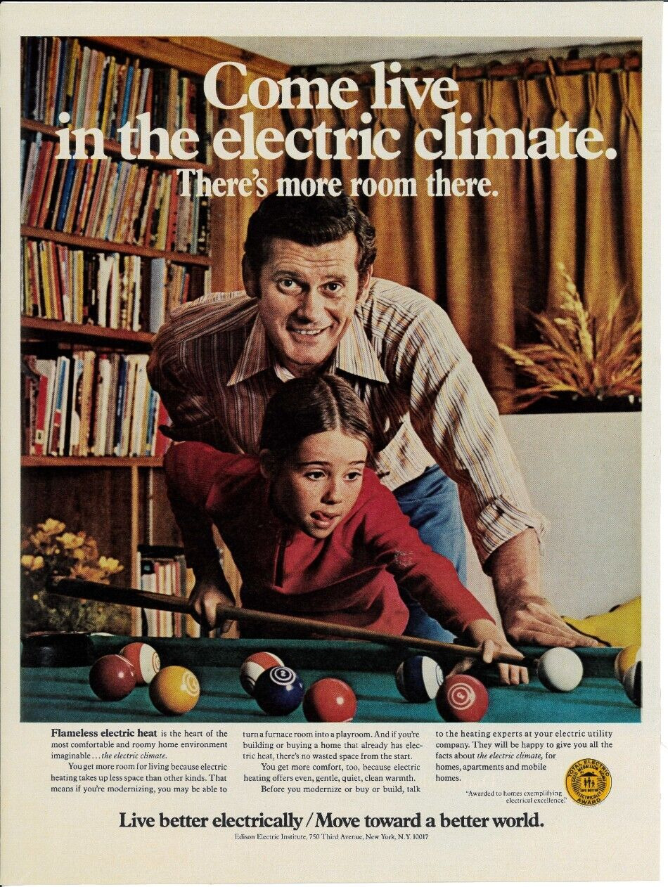 1971 EDISON ELECTRIC INSTITUE Power Heat Pool Billiard Daughter Vintage Print Ad