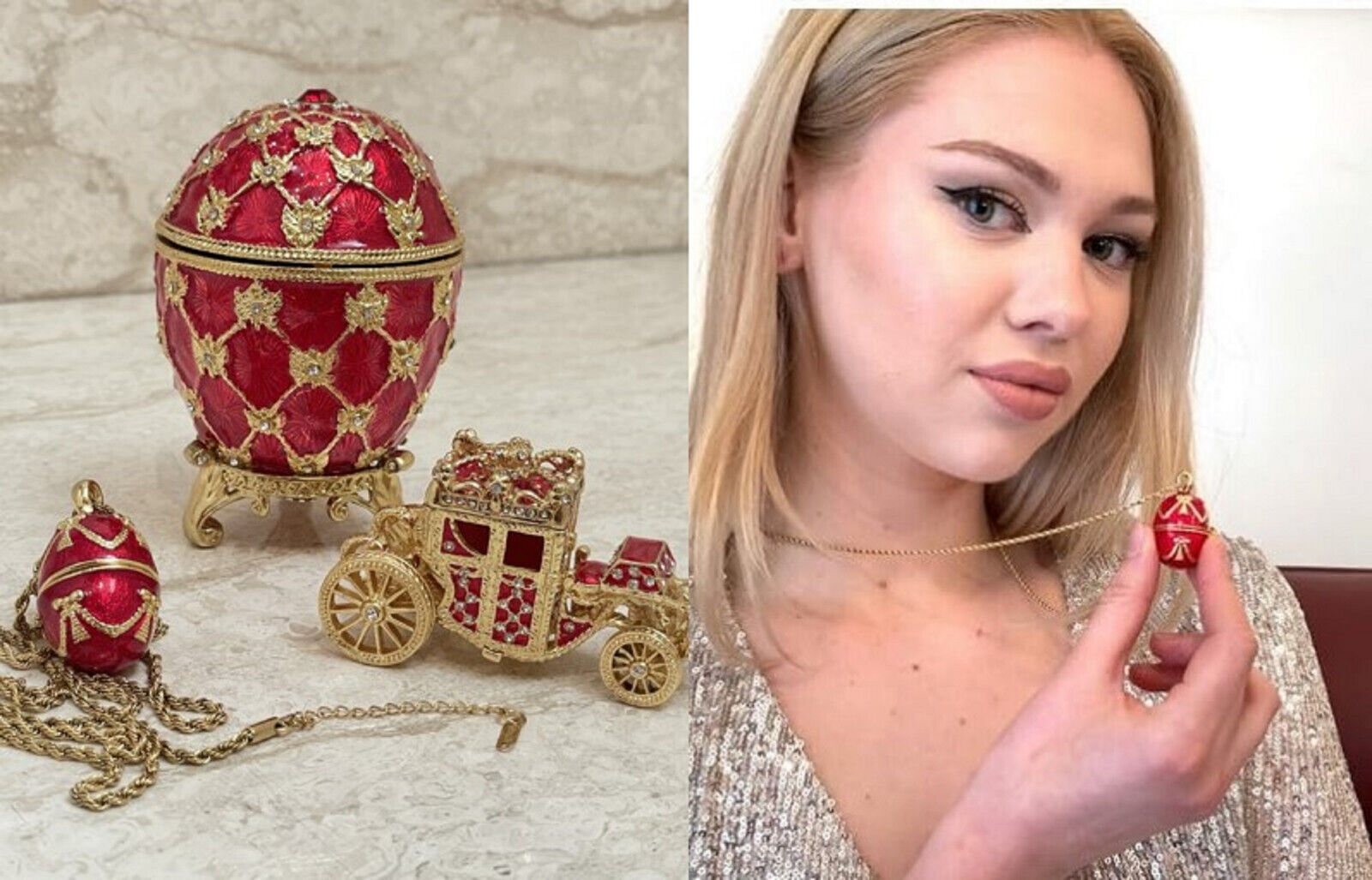 Ruby Imperial Faberge egg Trinket  & Faberge Necklace Daughter Graduation gift