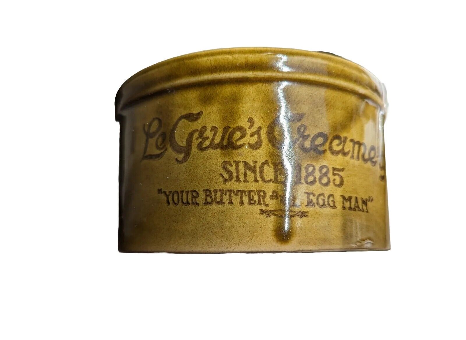 Le Grue\'s Creamery Stoneware Crock Since 1885 Your Butter And Egg Man Vintage