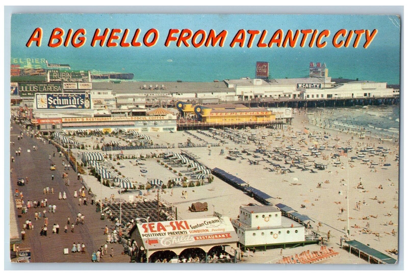 1962 A Big Hello From Atlantic City New Jersey NJ, Beach Boardwalk Peir Postcard