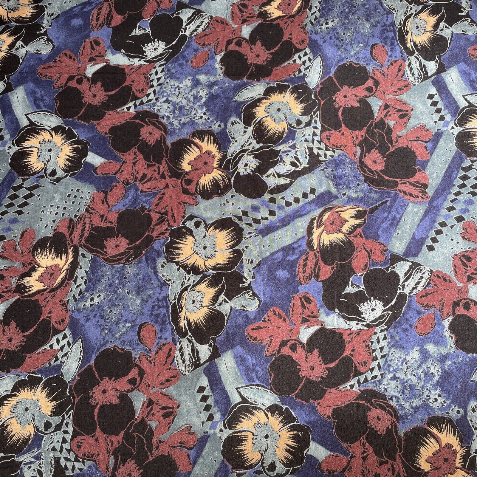 Vintage 1980s Floral Print Graphic Material Fabric Cotton Measures 143cm X 332cm