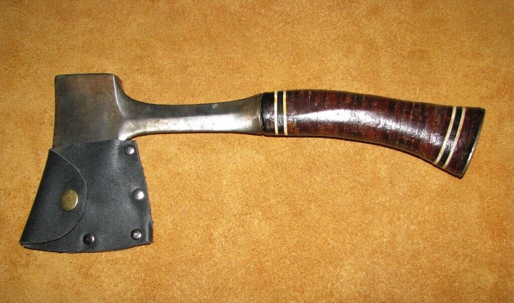 Vintage Estwing 14A Hatchet & Handmade Sheath, Stacked Leather Handle