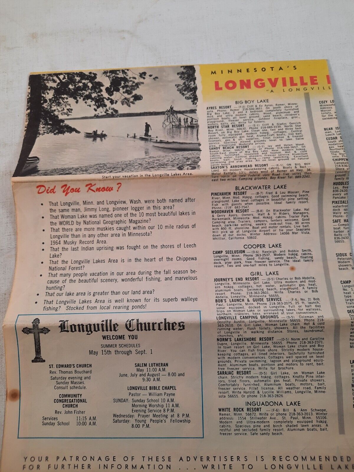 Vintage longville lake area Minnesota Vacation Pamphlet