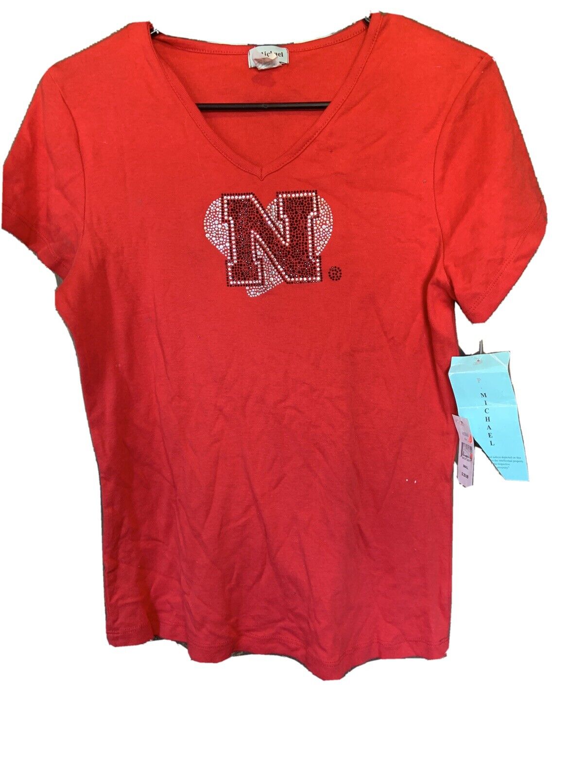 Vintage Women’s Nebraska Love Shirt W/hearts Size Small By P. Michael NWT Bling