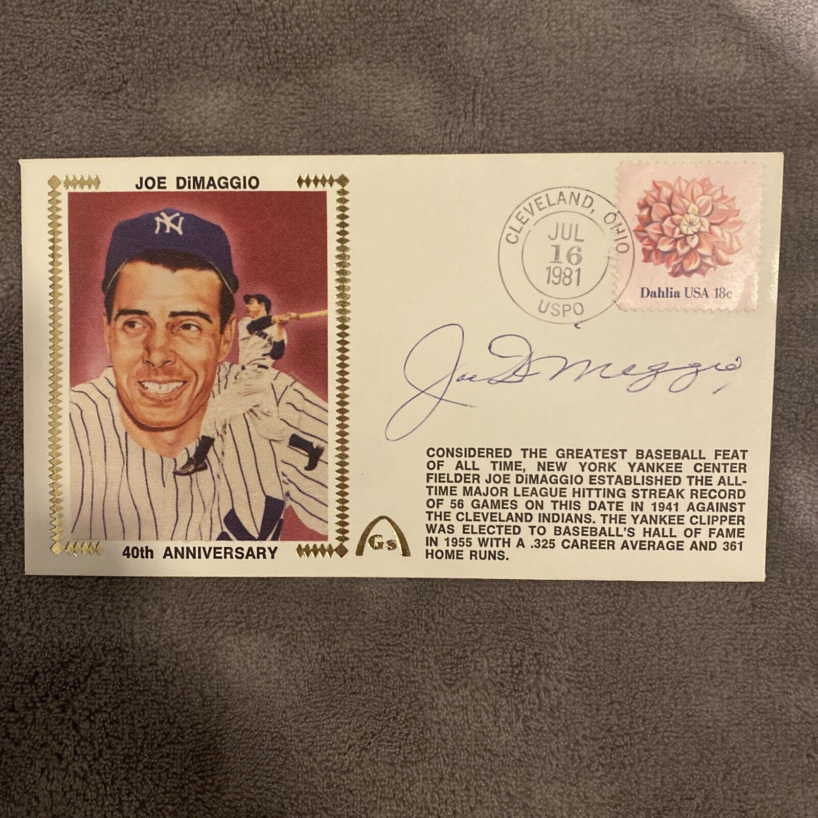 JOE DIMAGGIO Gateway Stamp First Day Cover Envelope Autograph 
