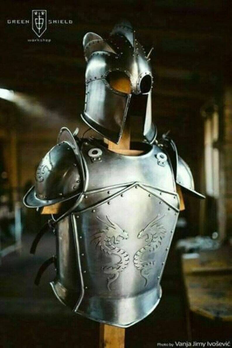 Medieval Full Body Dragon Armor Suit Larp Costume LOTR Breastplate Cuiress Helme