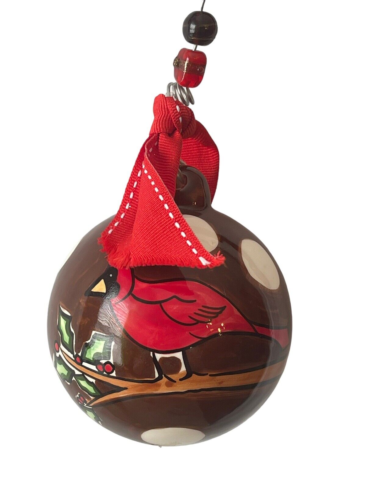 Glory Haus Hand Painted Christmas Ceramic Ornament Red Cardinal