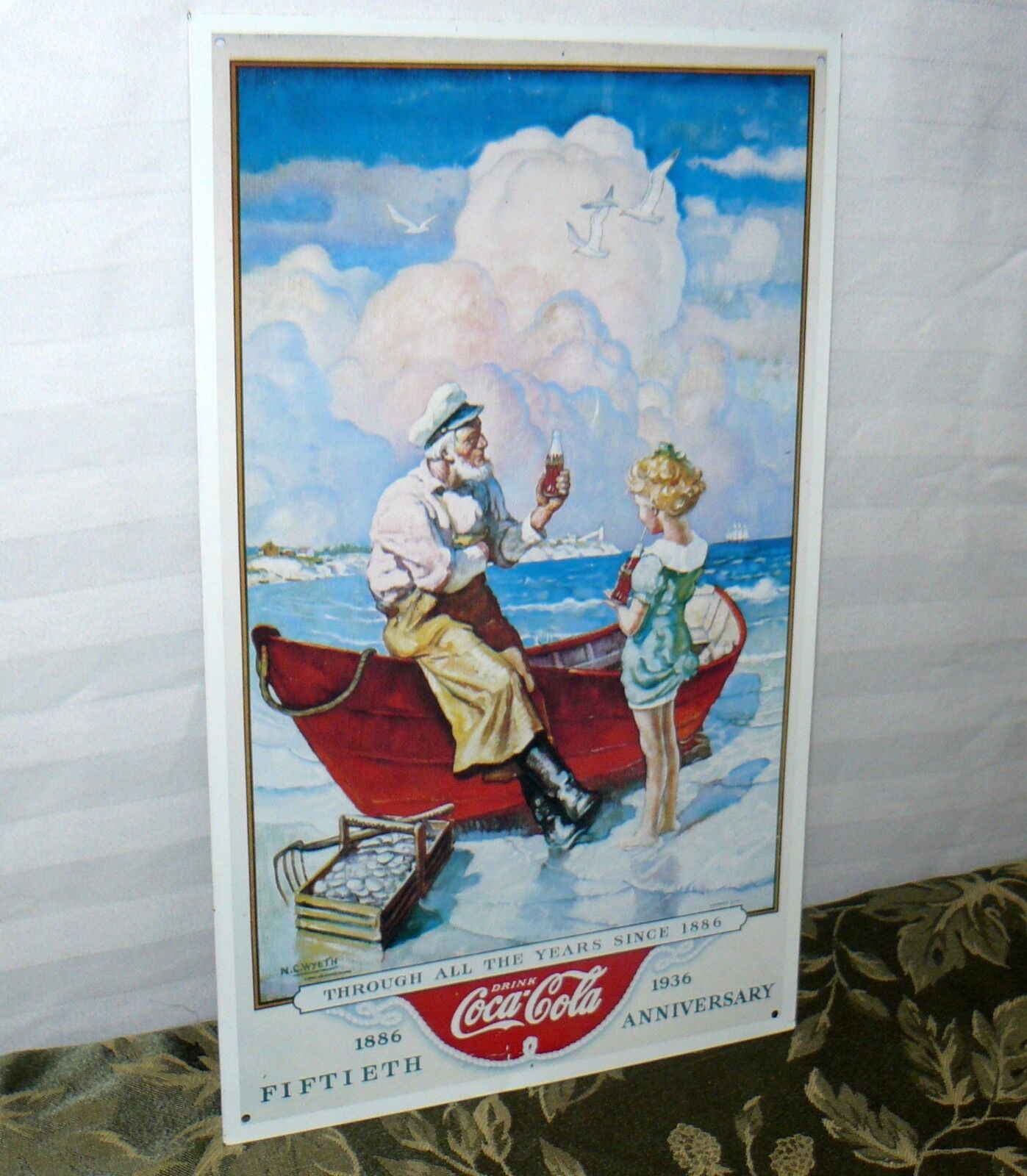 Vintage COCA COLA  50th Anniversary Tin Ad Sign COKE 1986 Soda Pop