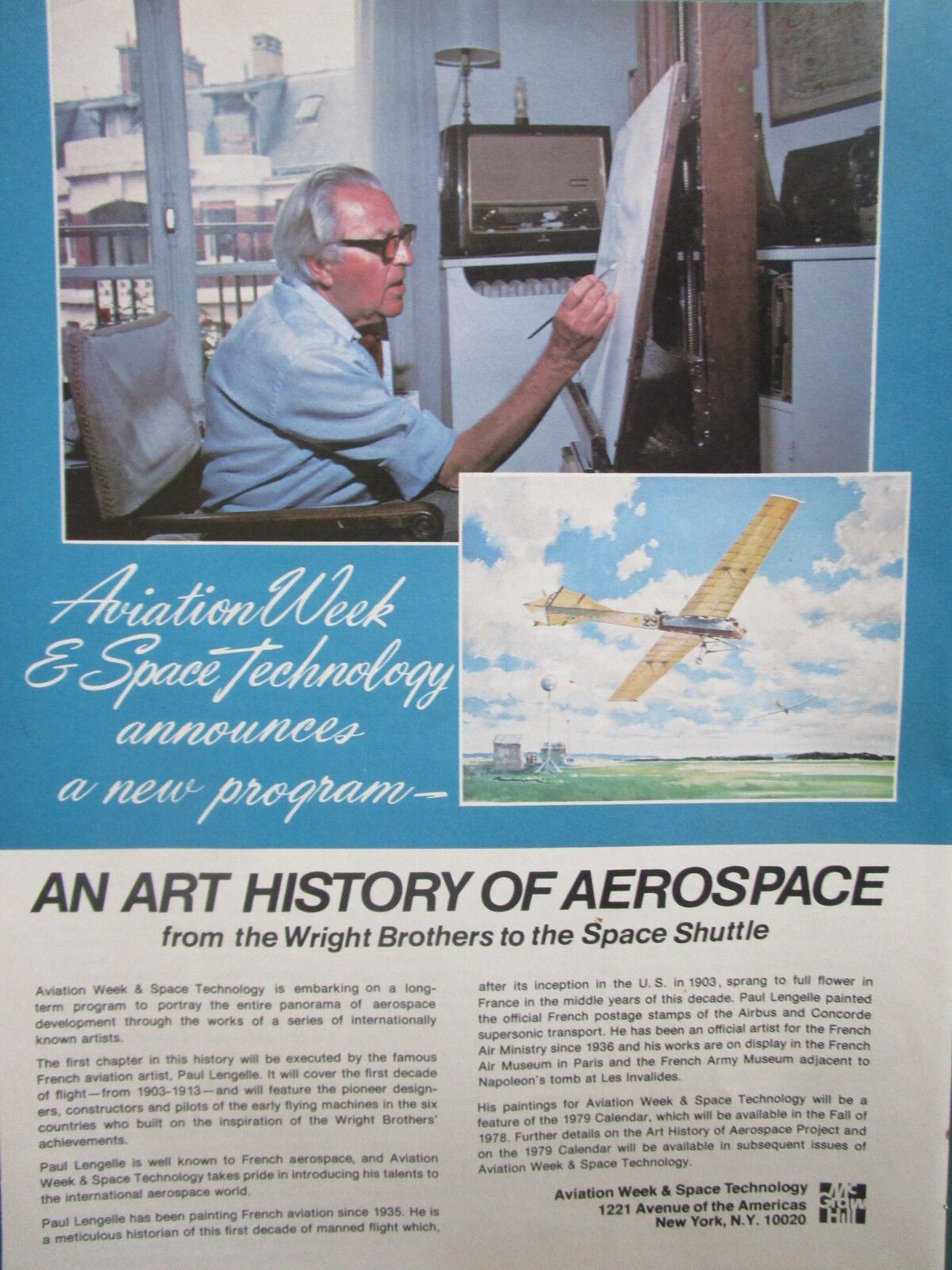 9/1978 PUB PAUL LENGELLE ART HISTORY AEROSPACE PROJECT PAINTER AIR ORIGINAL AD
