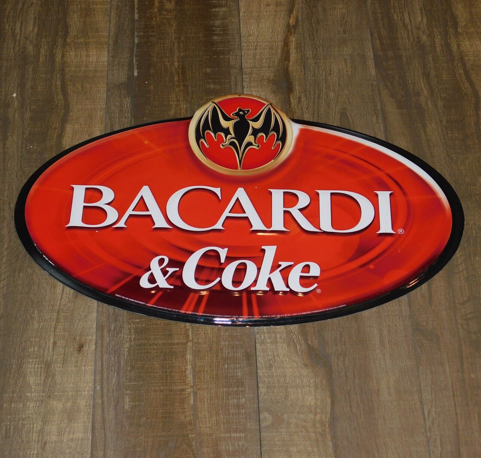 Vintage BACARDI and COKE 24 X 15 Large Metal Bar Sign Advertising Man Cave Decor