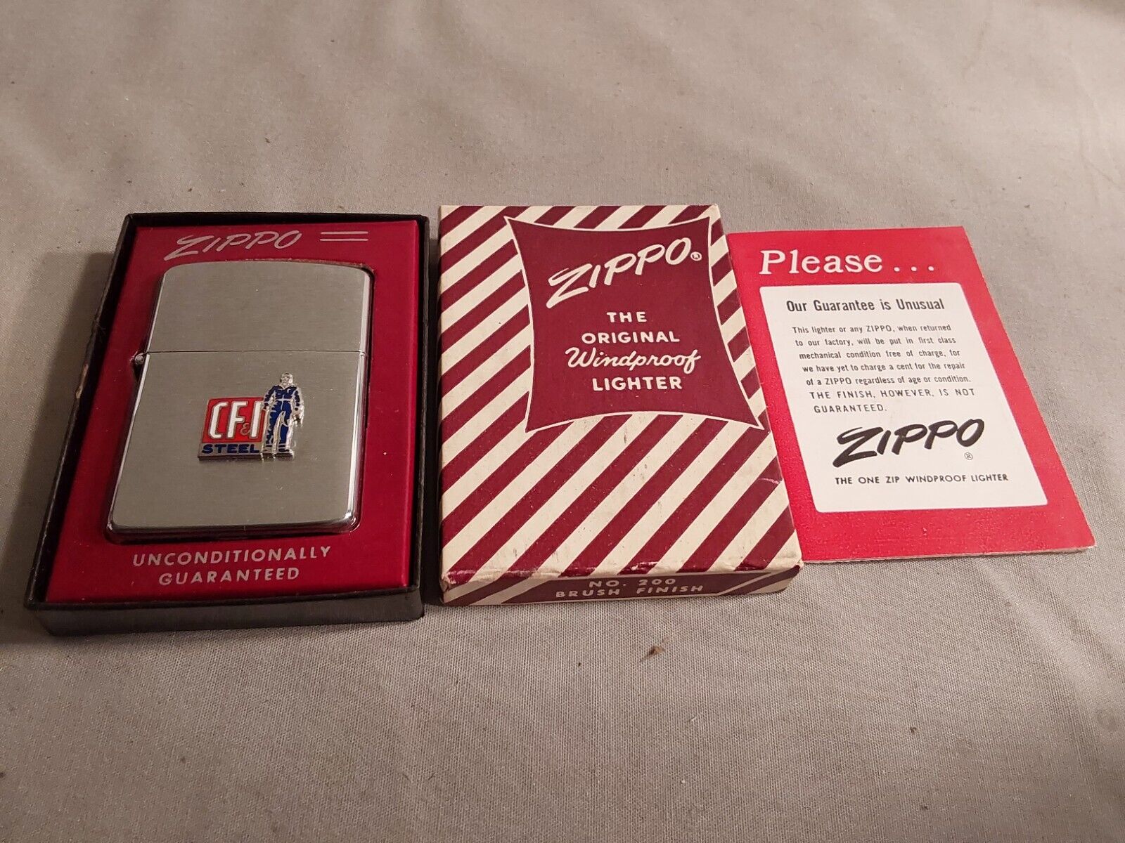 Late 1950s BOXED UNUSED Zippo CF&I Steel Lighter Pat Pending