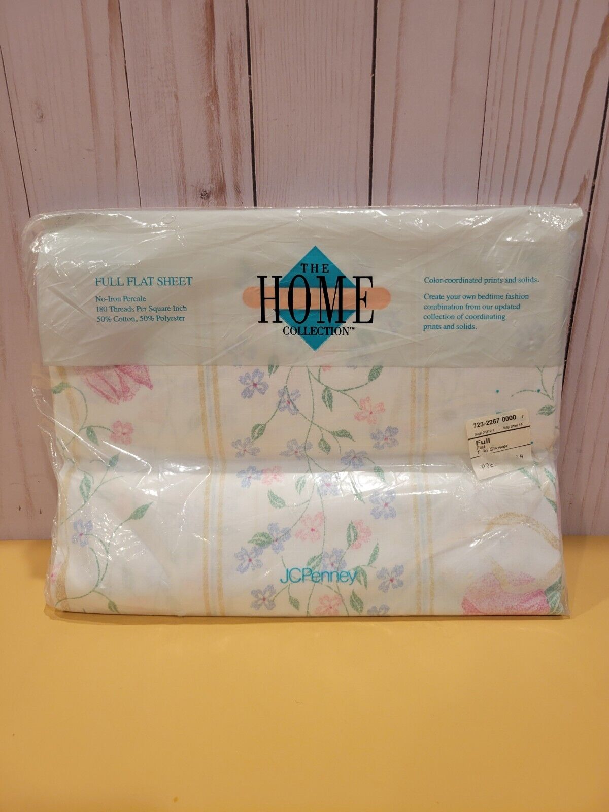 Vintage JC Penney The Home Collection Full Flat Sheet Tulip Shower Pink Blue 