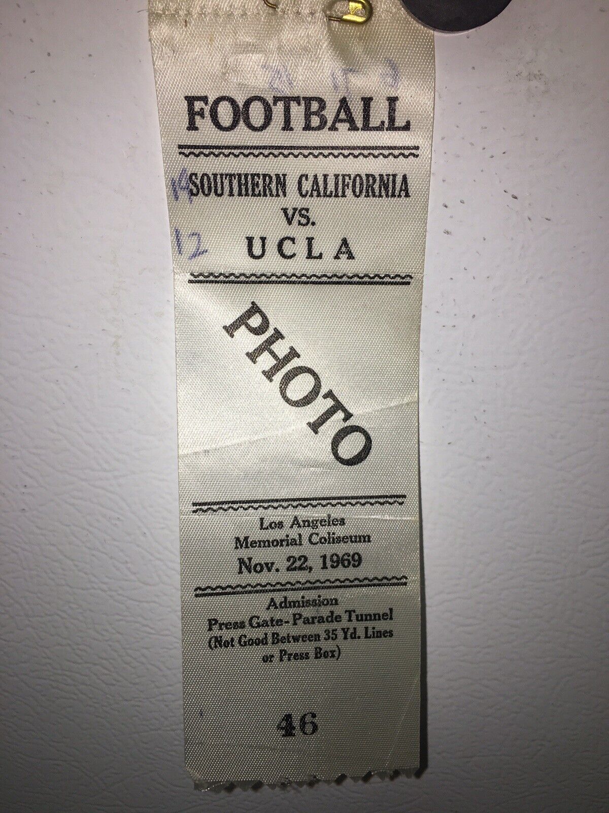 Vintage 1969 USC / UCLA Photographer’s  Press Pass