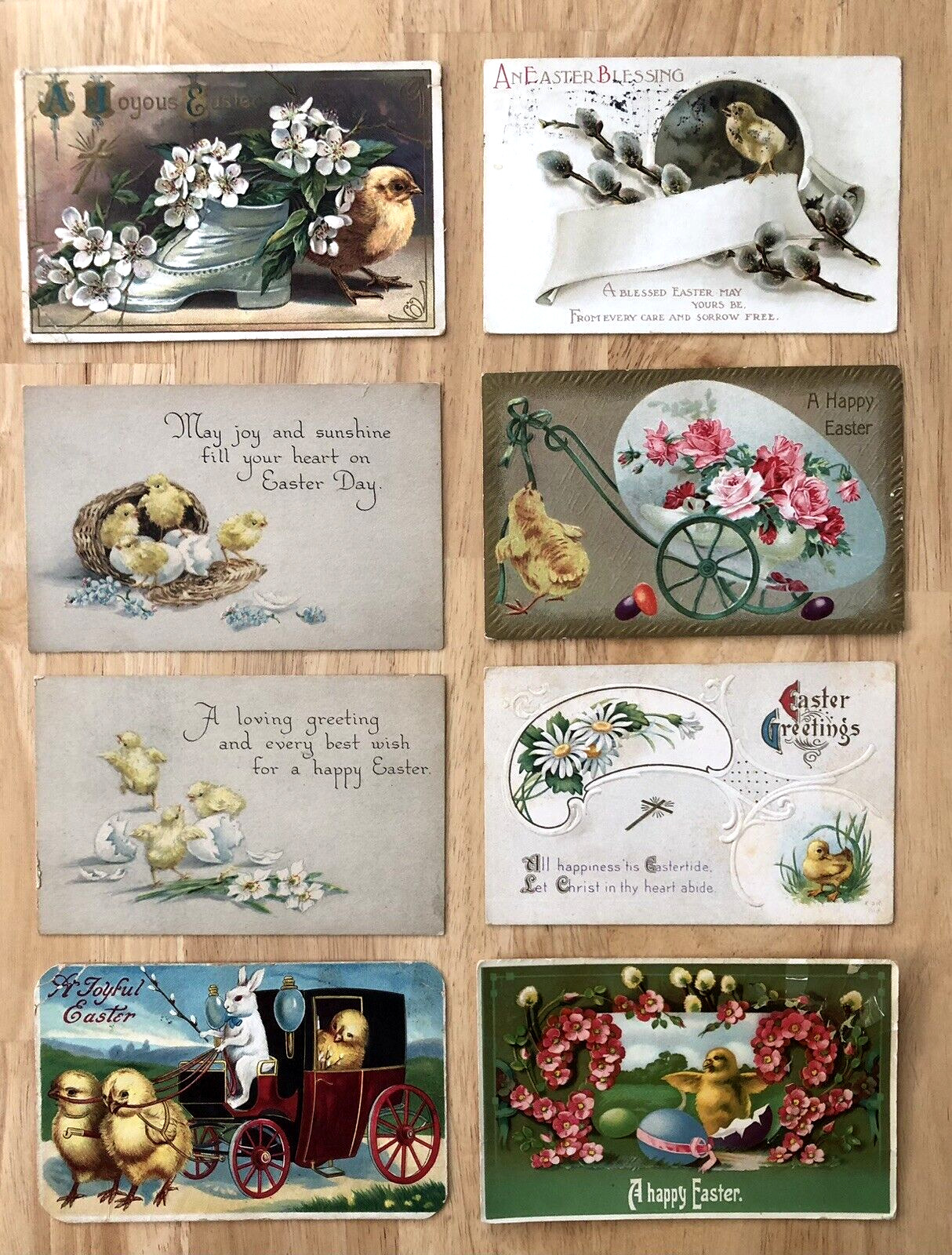 ANTIQUE EARLY 1900s LOT OF 8 EASTER CHICK POSTCARDS - 4 WITH 1 CENT STAMPS