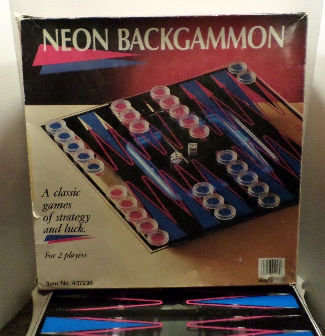 RARE Vintage Neon Backgammon Game In Original Box Pink & Blue 2 Players 