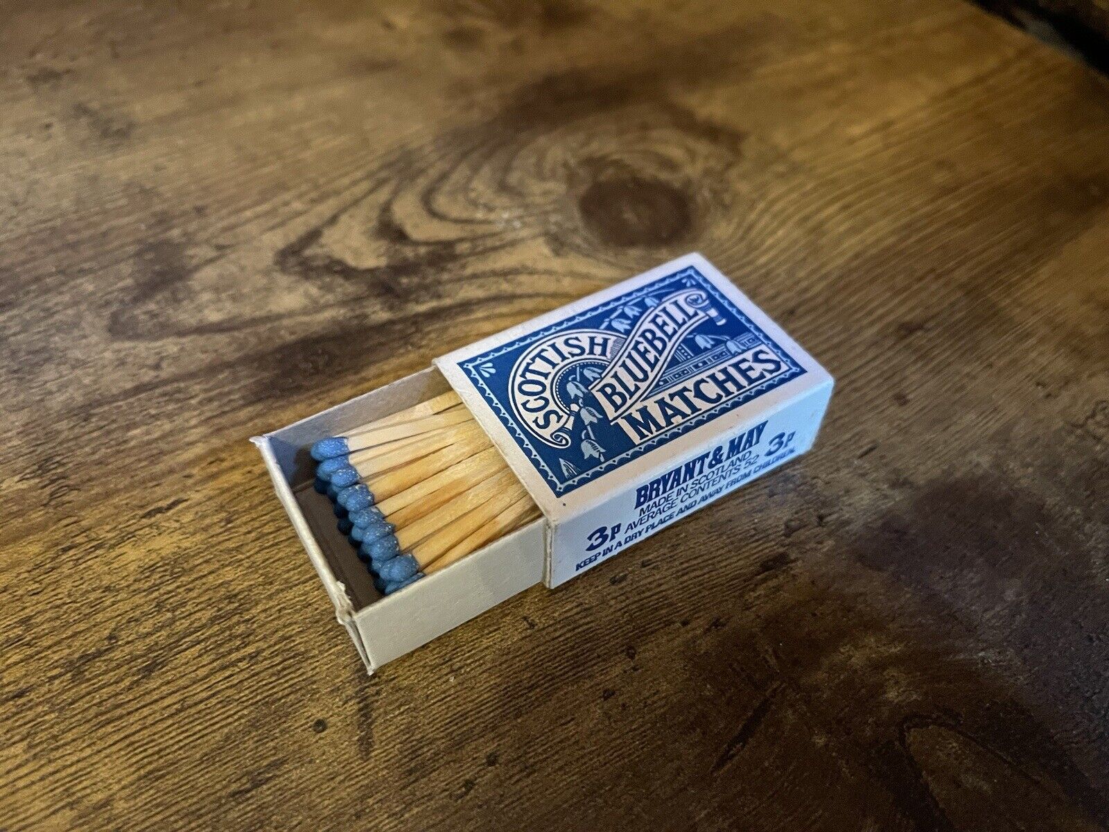 Vintage Matchbox - Scottish Bluebell - Blue Tips - With Matches