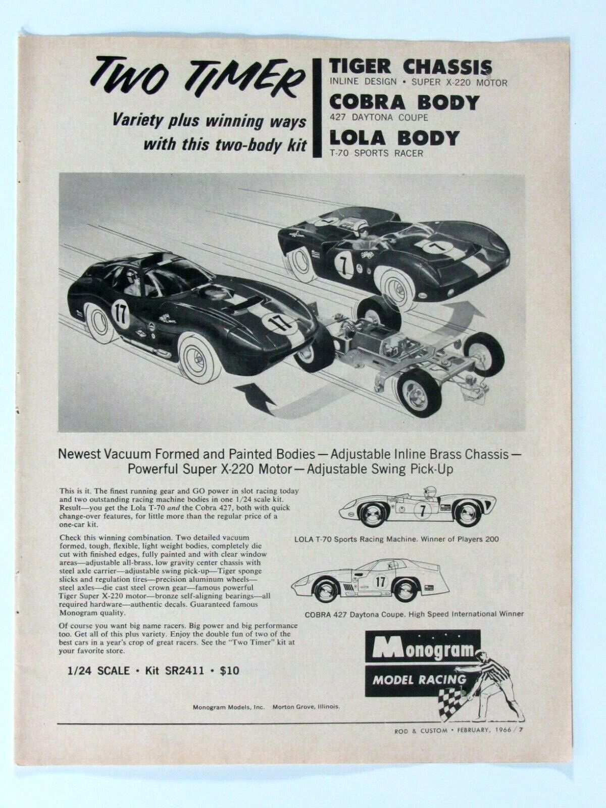 1966 Model Racers Cobra Lola Tiger Monogram Models Original Print Ad 8.5 x 11\