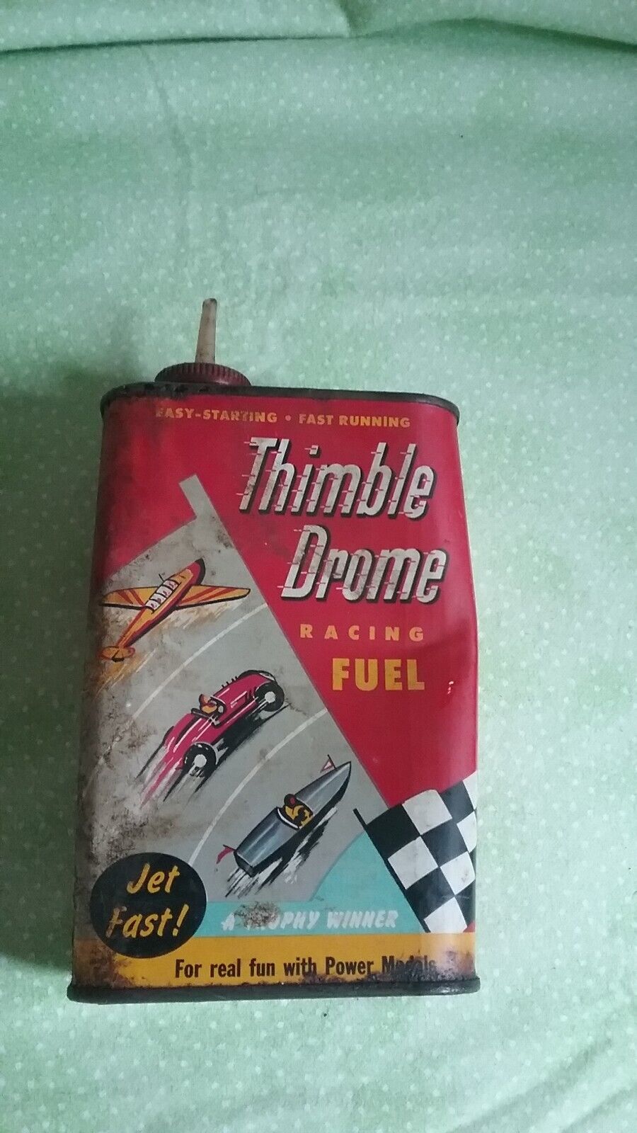 Vintage ADVERTISING Thimble Drome Racing Fuel Tin L.M. Cox Mfg  co. Santa Ana CA
