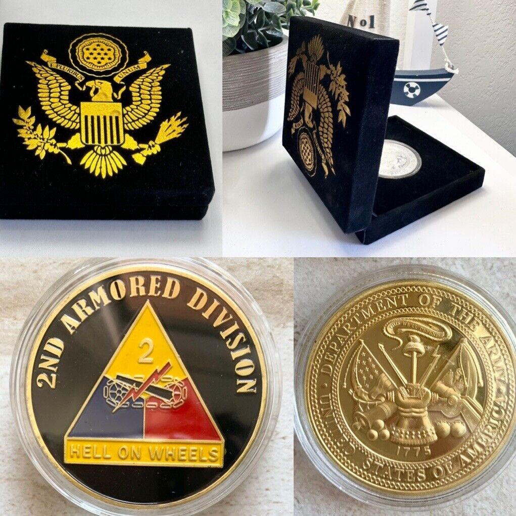 US ARMY 2nd ARMORED DIVISION Hell On Wheels Challenge Coin with velvet case
