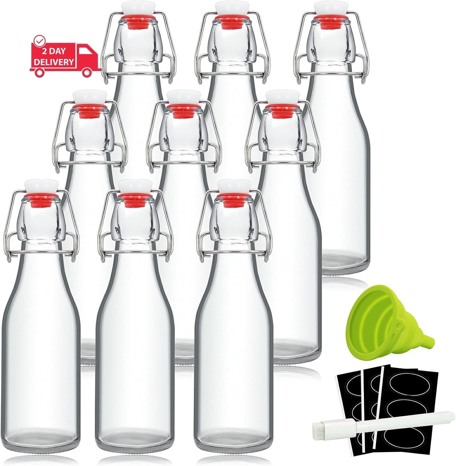 8Oz Swing Top Bottles - Glass Beer Bottle with Airtight Rubber Seal Flip Caps fo
