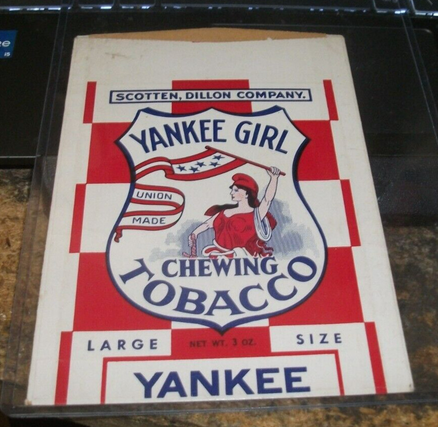 VINTAGE, YANKEE GIRL CHEWING TOBACCO (SUPERB GRAPHICS)