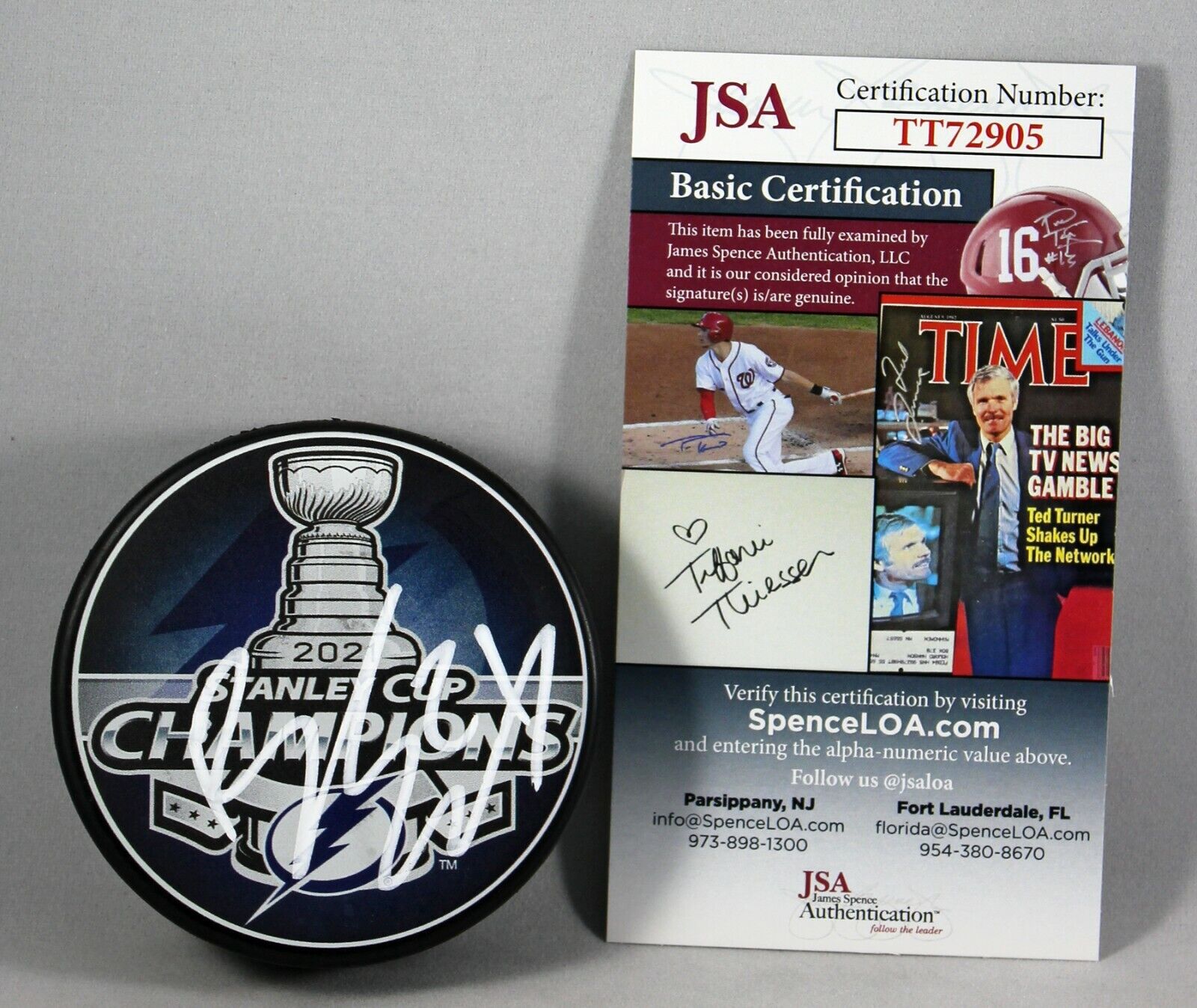 BARCLAY GOODROW SIGNED 2021 STANLEY CUP CHAMPIONS Puck TAMPA BAY LIGHTNING +JSA