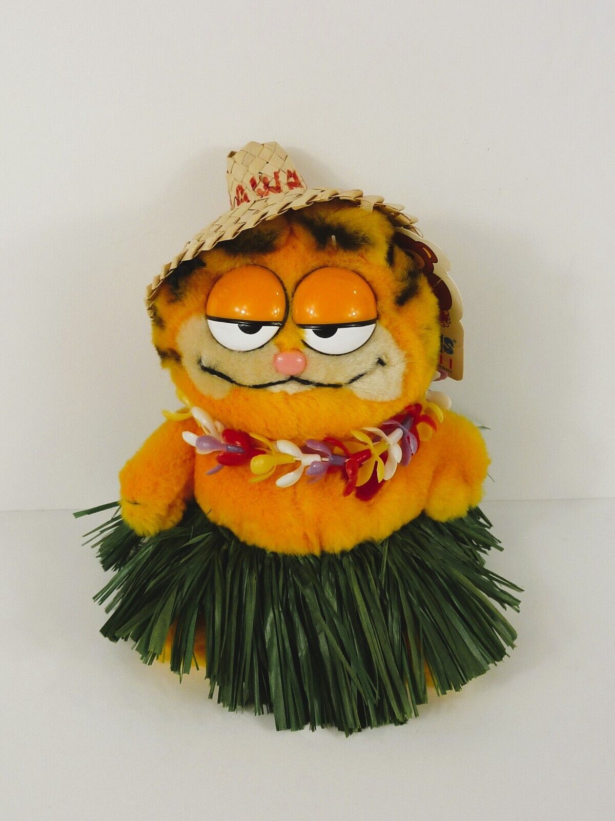 RARE Vintage Dakin Hawaii Keiki Toys GARFIELD Hula Skirt Lei Straw Hat 6” NWT