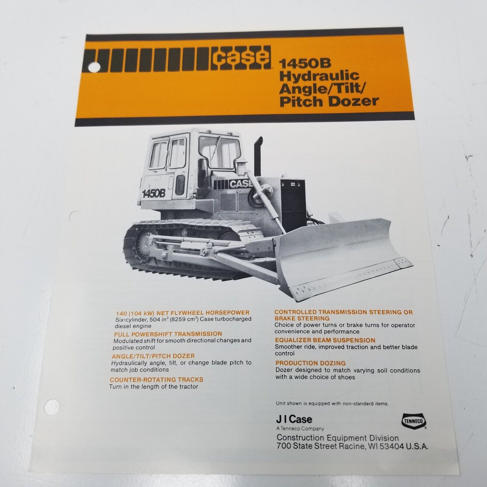 Case 1450B Hydraulic Angle Tilt Pitch Dozer Sales Brochure 1980 Specifications