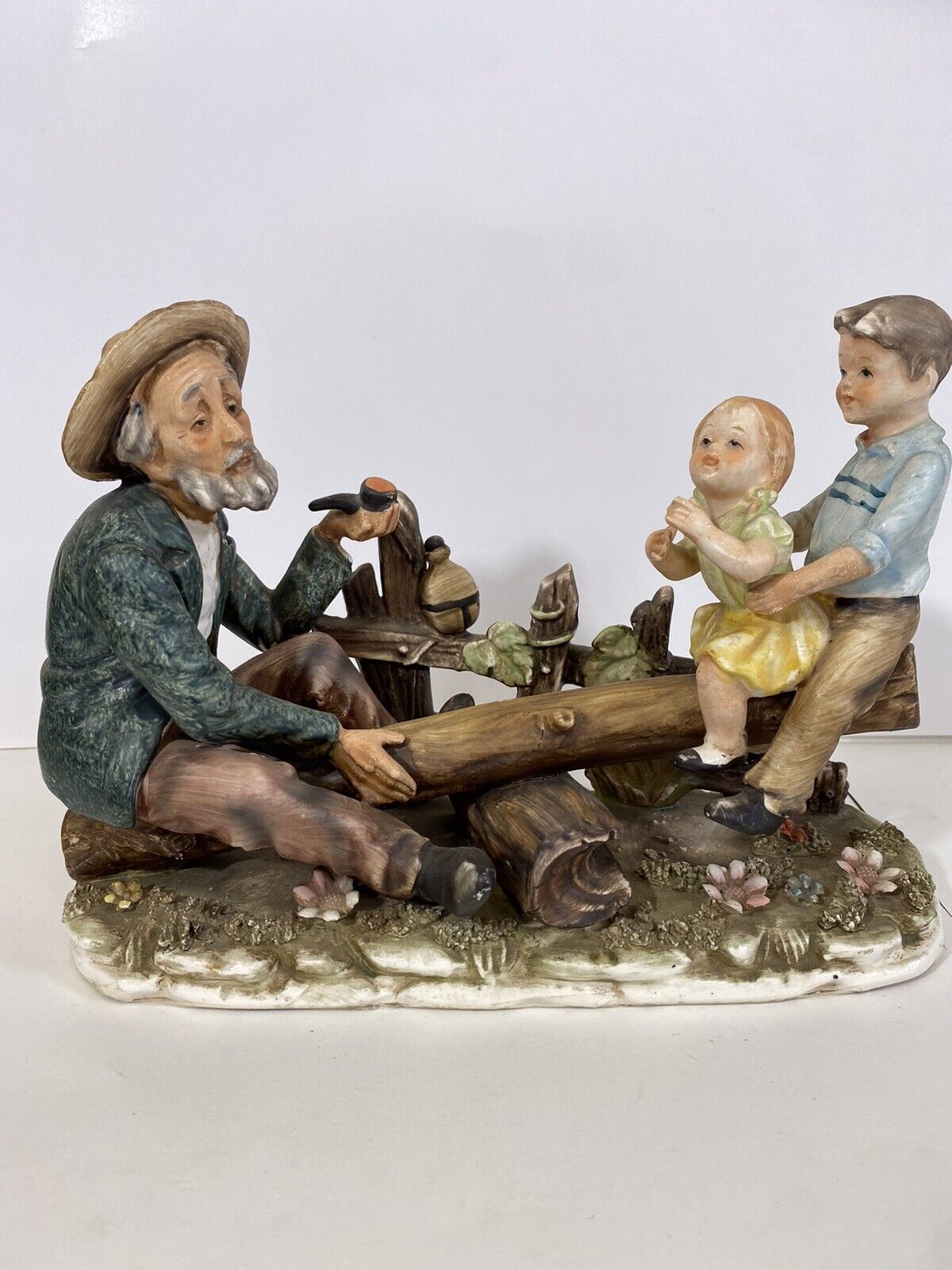 Vintage RARE NORLEANS Japan Man W/Kids On Teeter Totter Pipe Figurine
