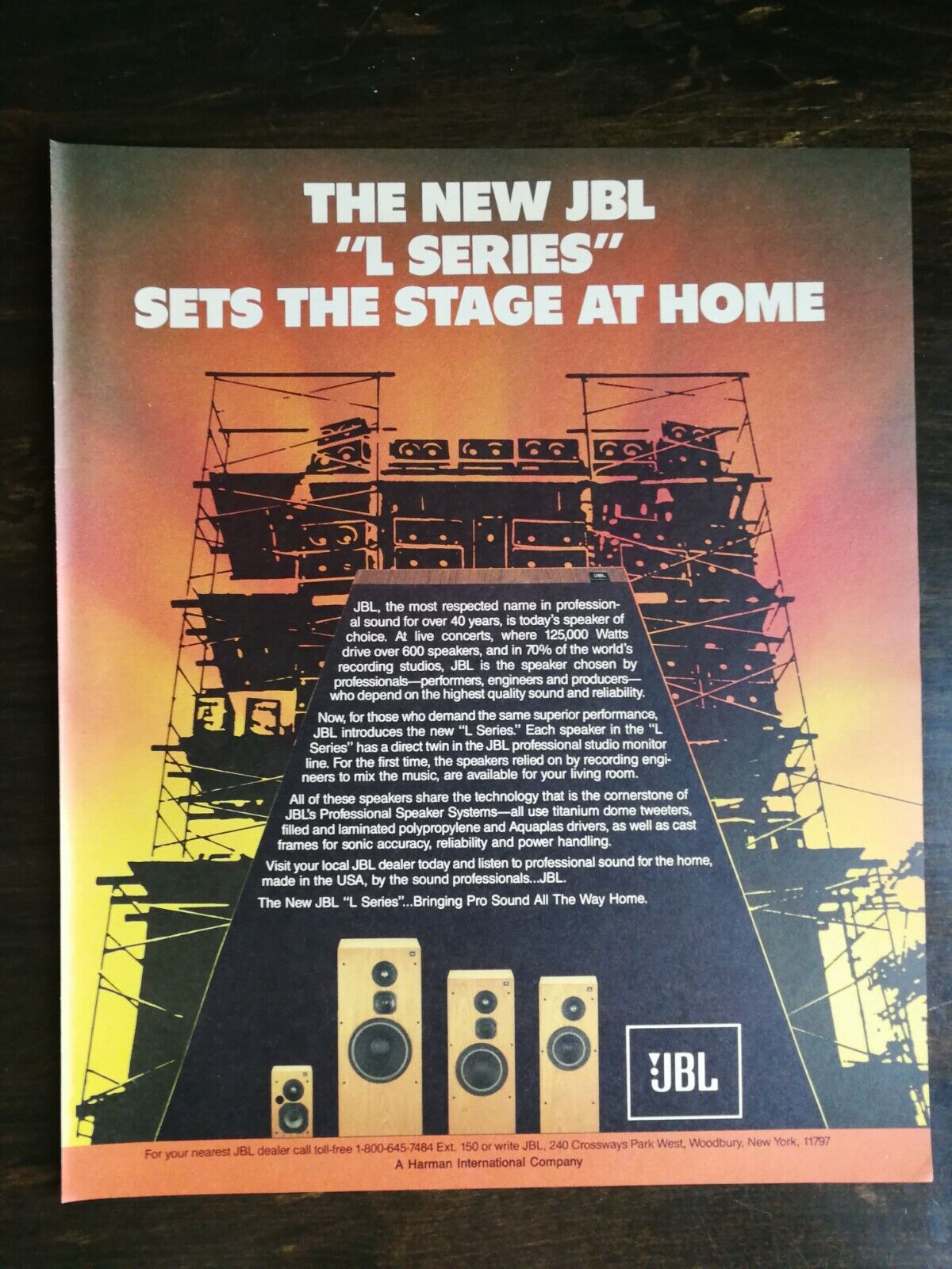 Vintage 1985 JBL L Series Speakers Full Page Original Ad 721