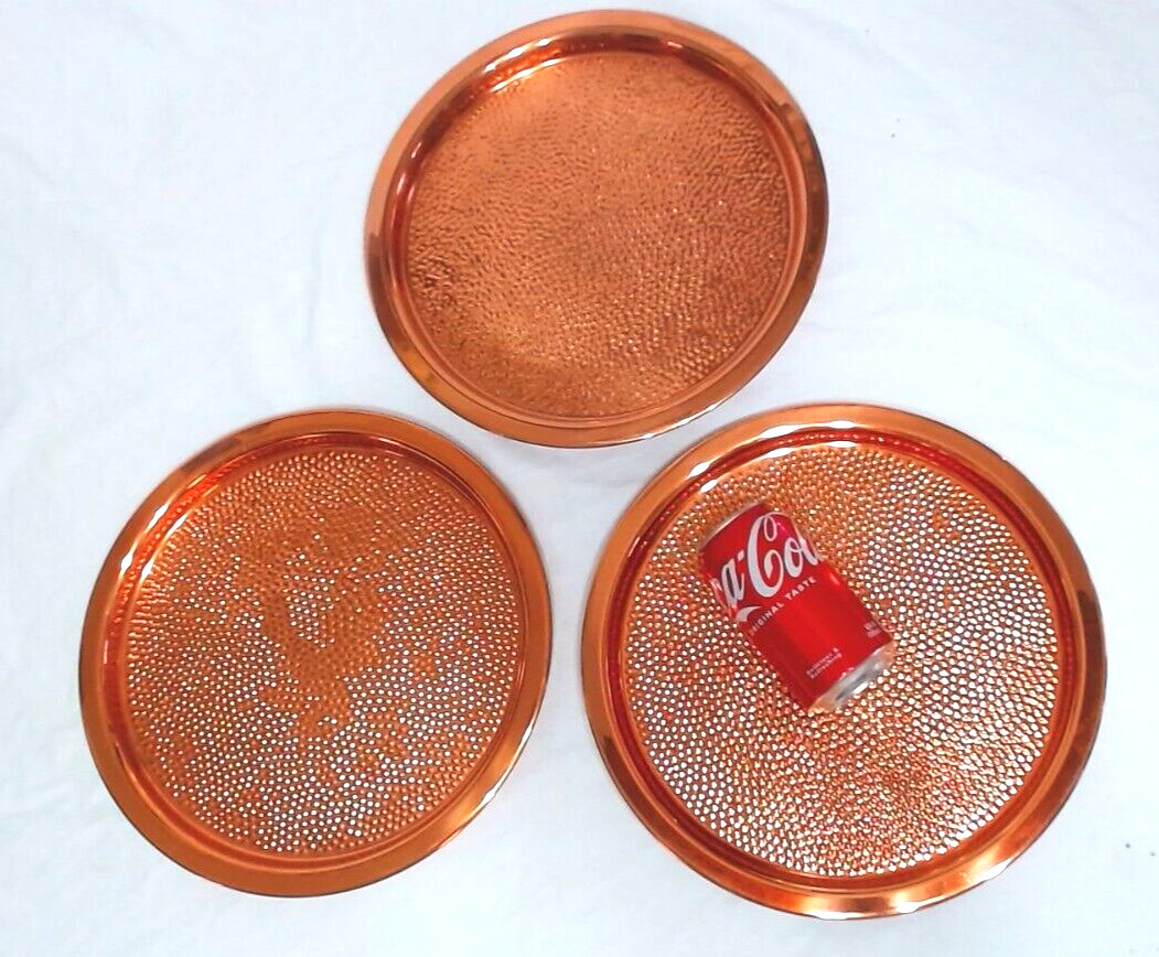 VINTAGE COPPERCRAFT GUILD HAMMERED COPPER ROUND TRAYS 13\