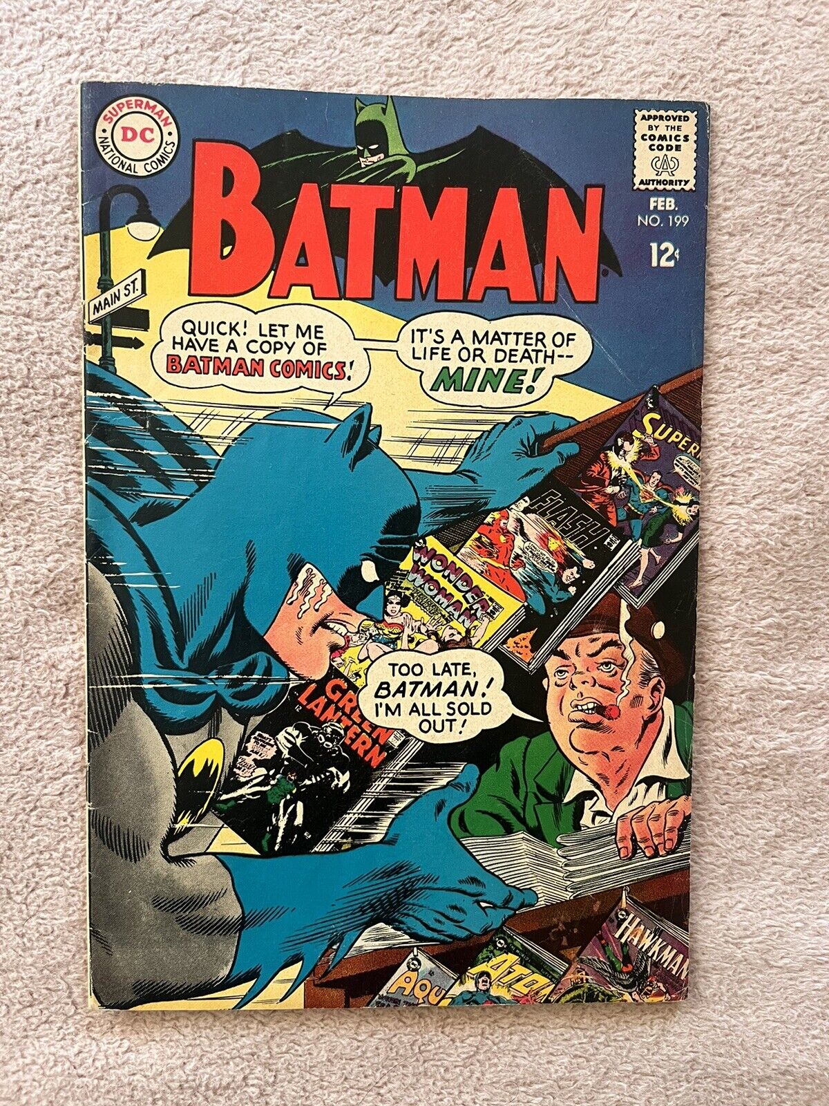 Batman 199 Silver Age DC 1968 Carmine Infantino cover Sheldon Moldoff comic.