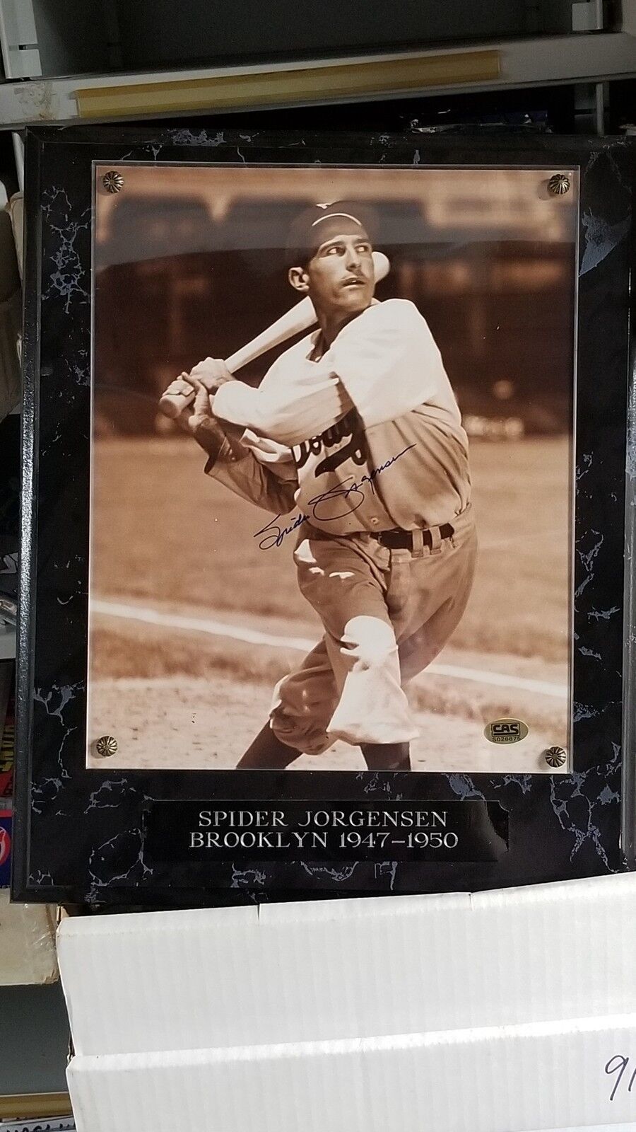 Spider Jorgenson Autographed 8x10 photo in plaque Brooklyn Dodgers CAS Authentic