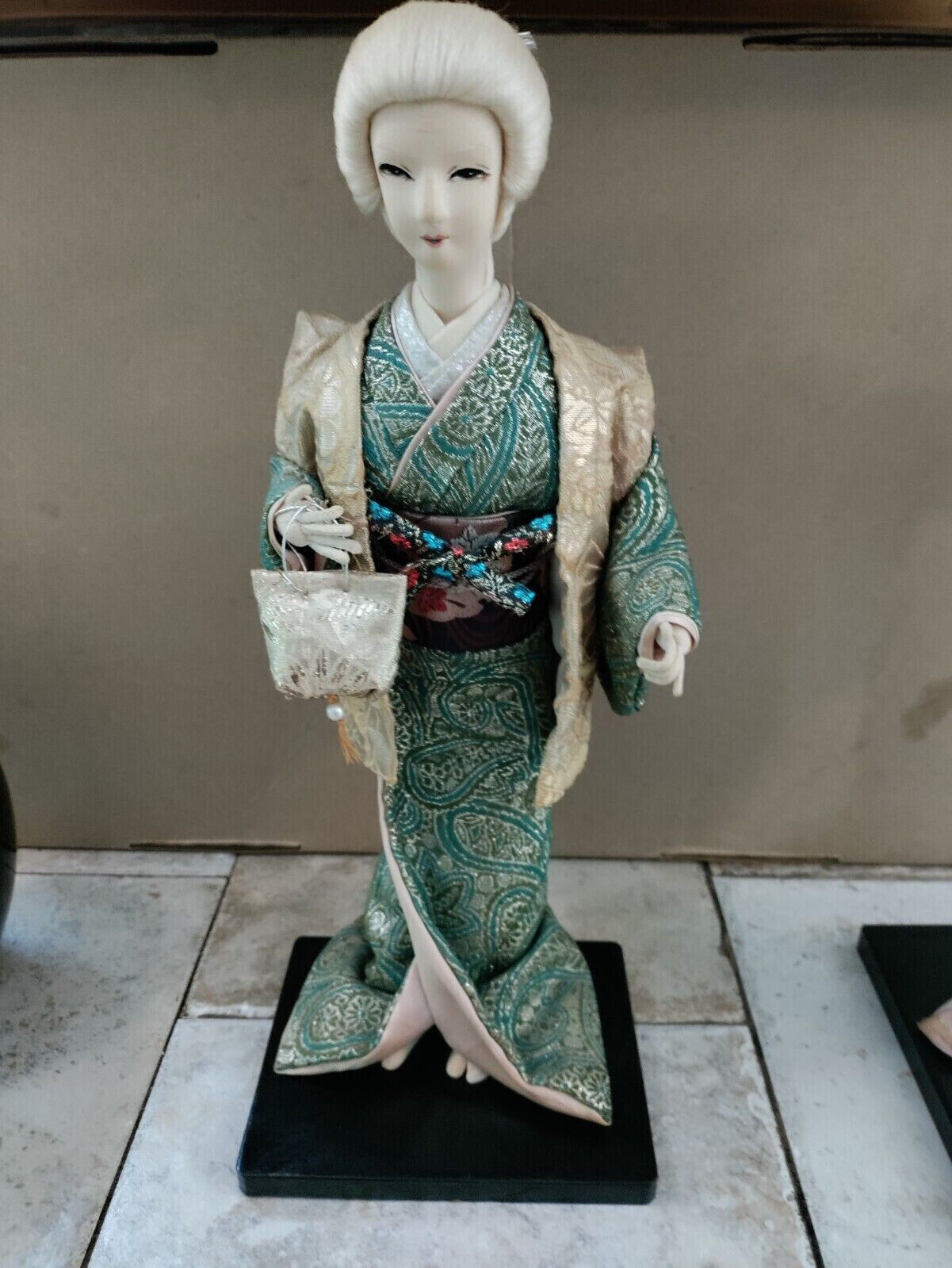 Vintage Japanese Nishi Geisha Kimono Doll White Blonde Hair with Vest and Bag