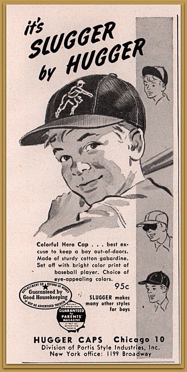 1949  Hugger Caps Slugger Hugger Boy Baseball Cap Print Ad