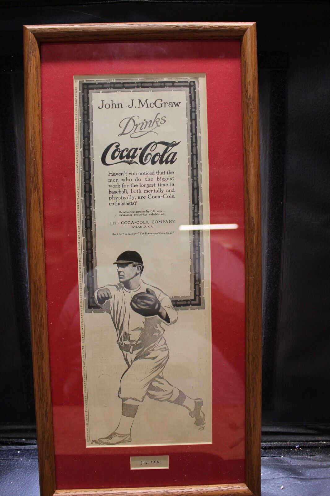 Vintage John J. McGraw HOF Drinks Coca-Cola Framed Advertising Print
