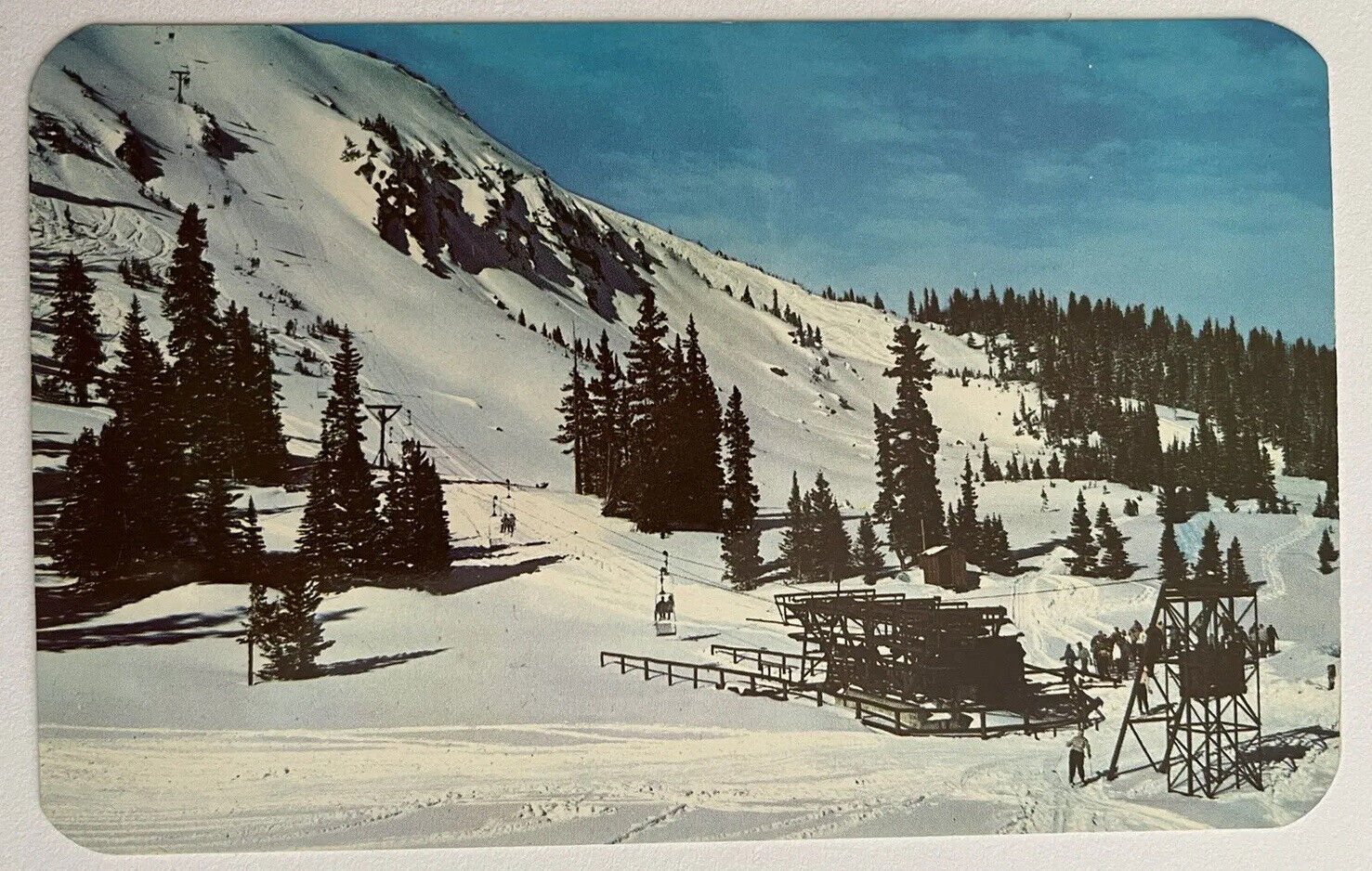 Berthoud Pass Colorado Chair Ski Lift Vintage Postcard c1950 Group of Skiers