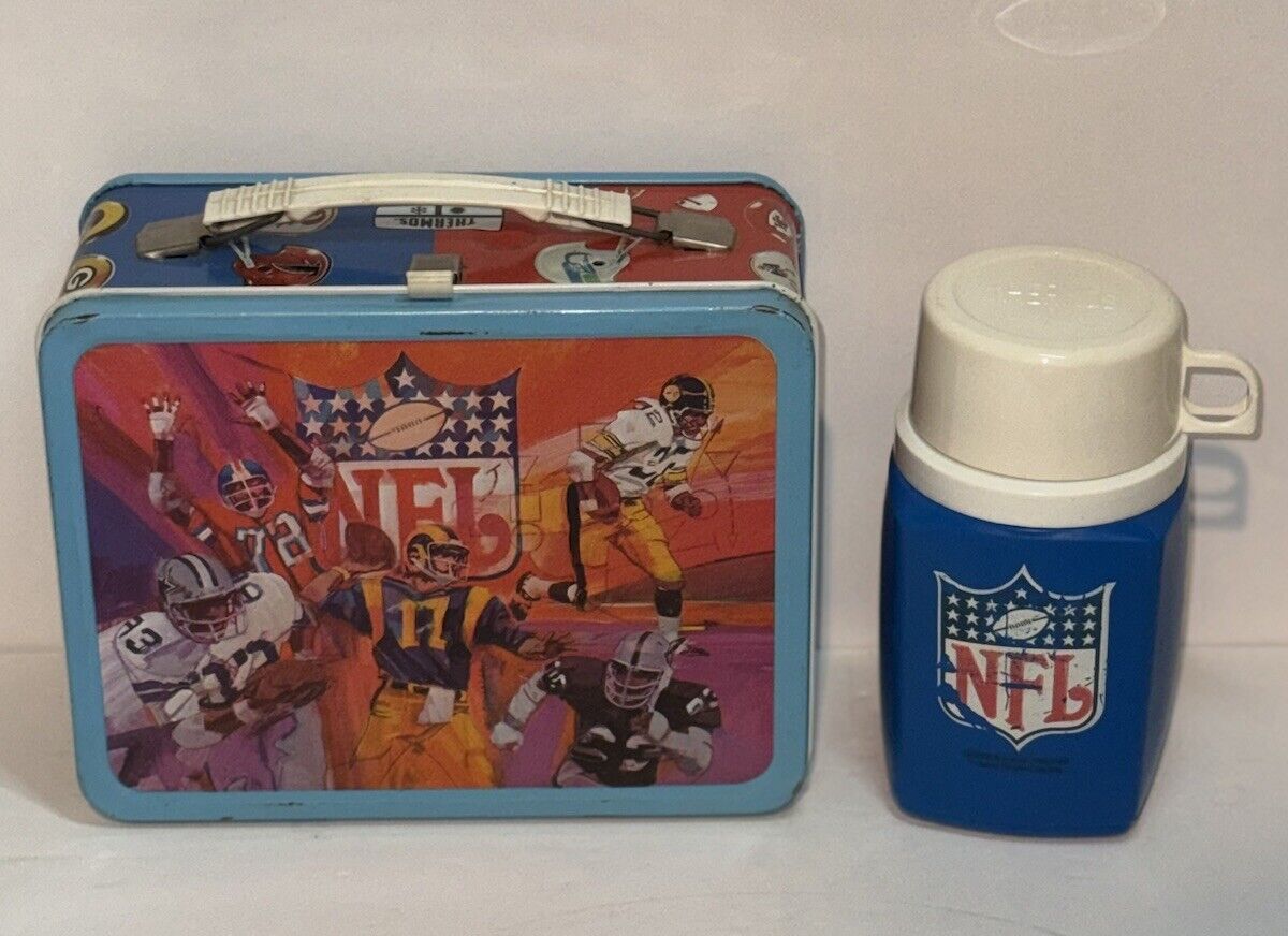 Vintage 1978 NFL Football Metal Childs Lunchbox AFC and NFC With Thermos