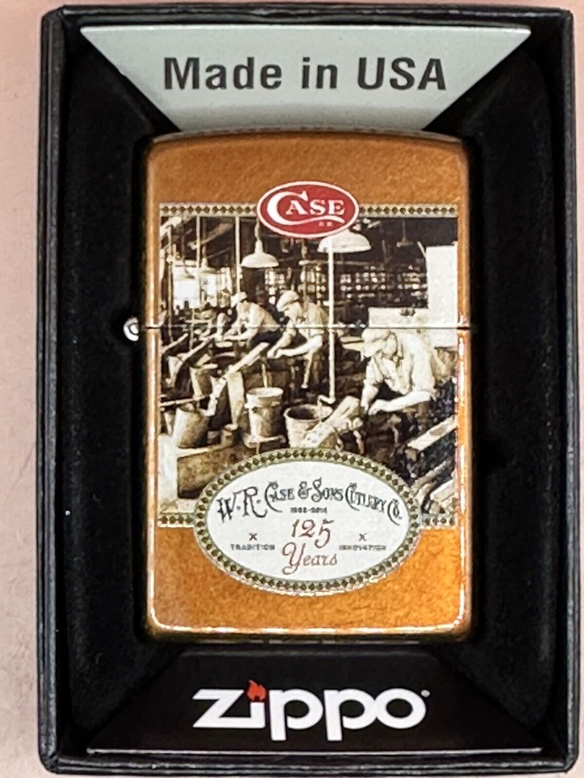 2014 Case Cutlery 125 Years Anniversary High Polish Toffee Zippo Lighter NEW