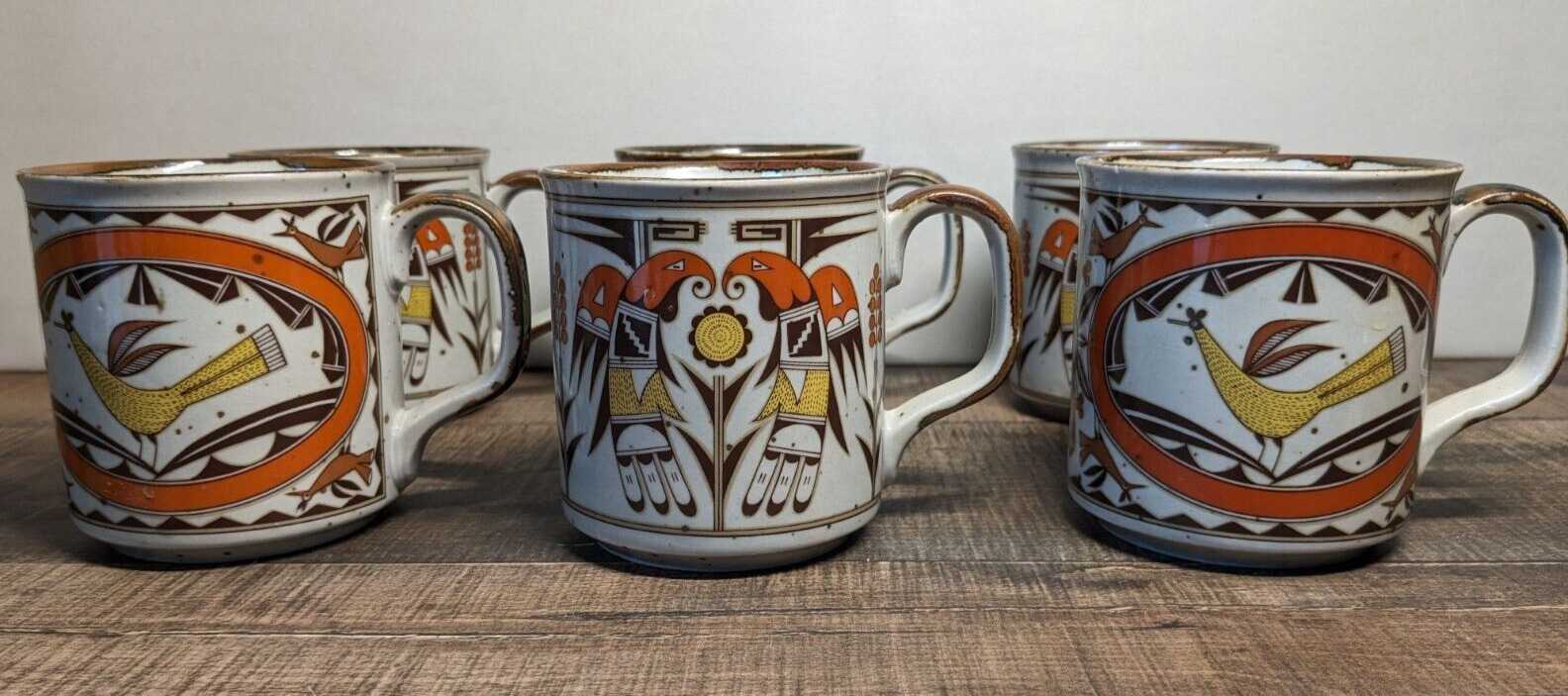 Vintage Mid-century Mcm Takahashi Rooster & Bird Coffee Mug Cup SET of 6