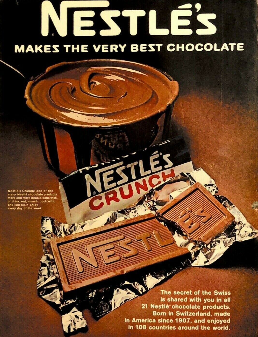 1968 Nestle's Crunch Bar Vintage Print Ad Makes The Very Best Swiss 