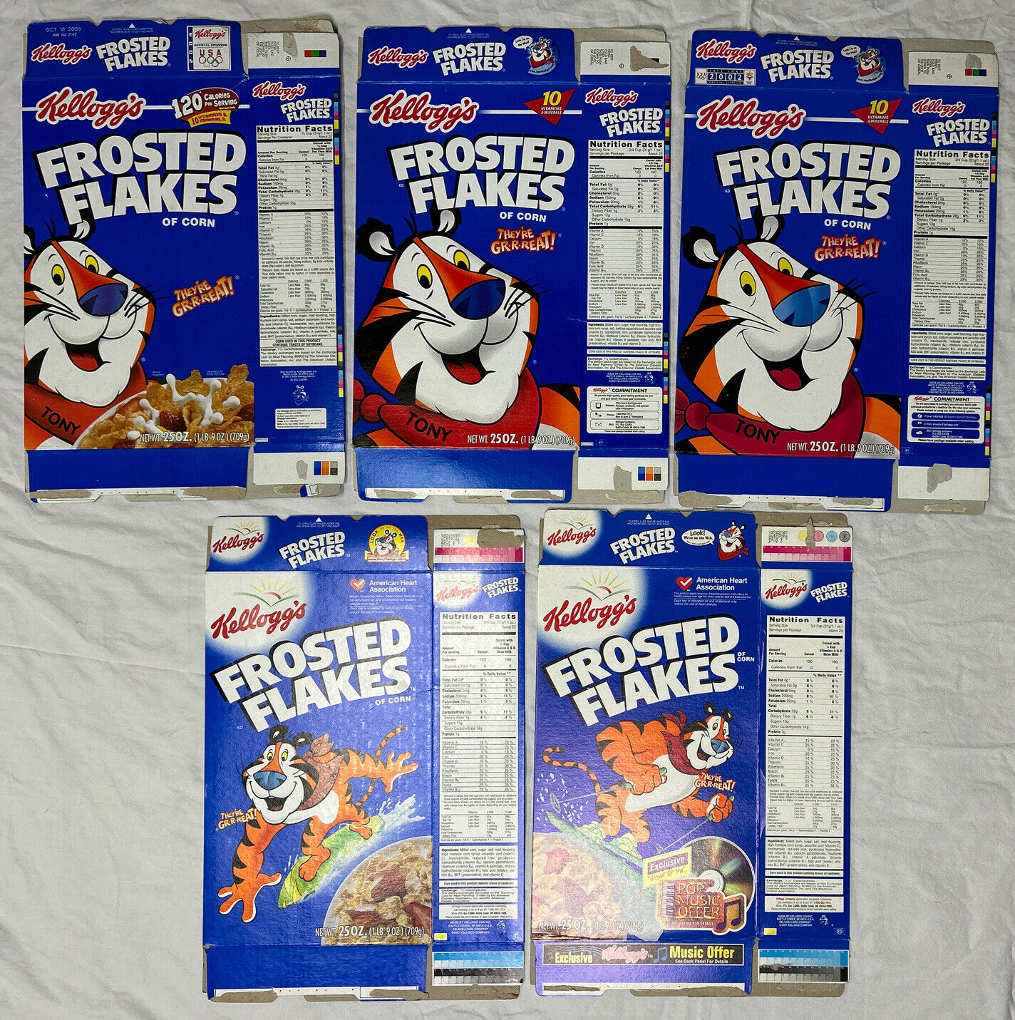 1990\'s-2000\'s Empty Frosted Flakes 25OZ Cereal Boxes Lot of 5 SKU U199/235